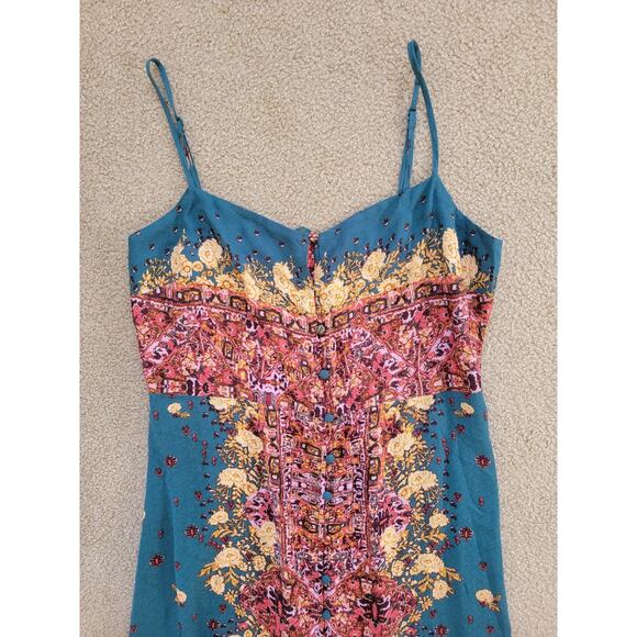 NWT Intimately Free People Morning Song Jade Teal Printed Boho Slip Dress Size L - Picture 2 of 7